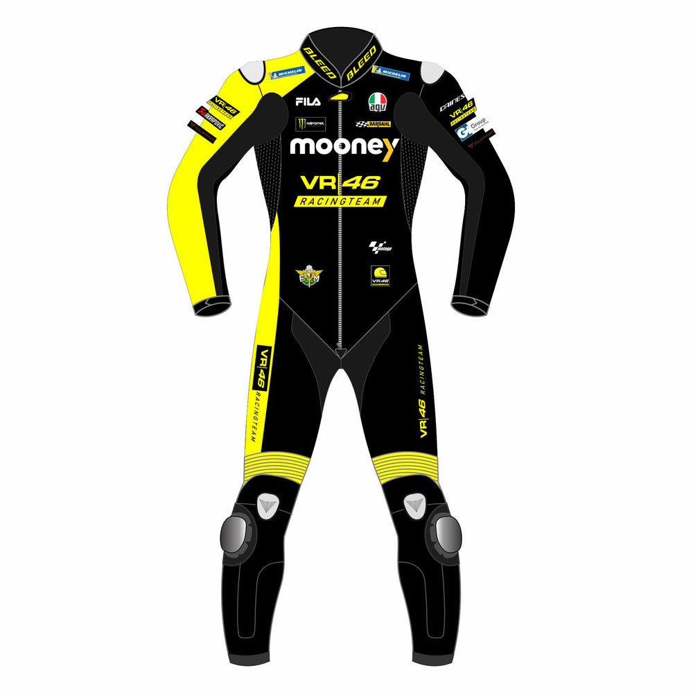 Marco Bezzecchi VR46 Mooney 2022 MotoGP leather racing suit back view