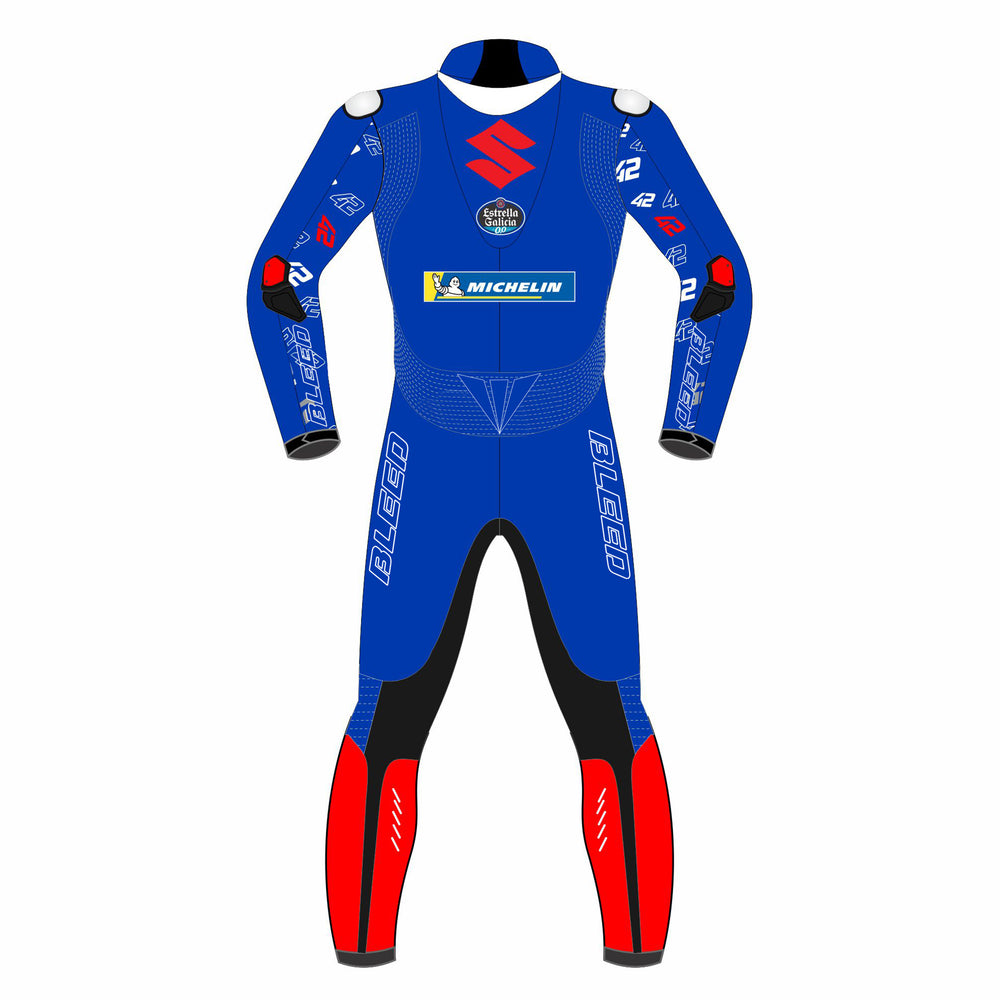 Alex Rins Suzuki Ecstar 2022 MotoGP leather racing suit detail view