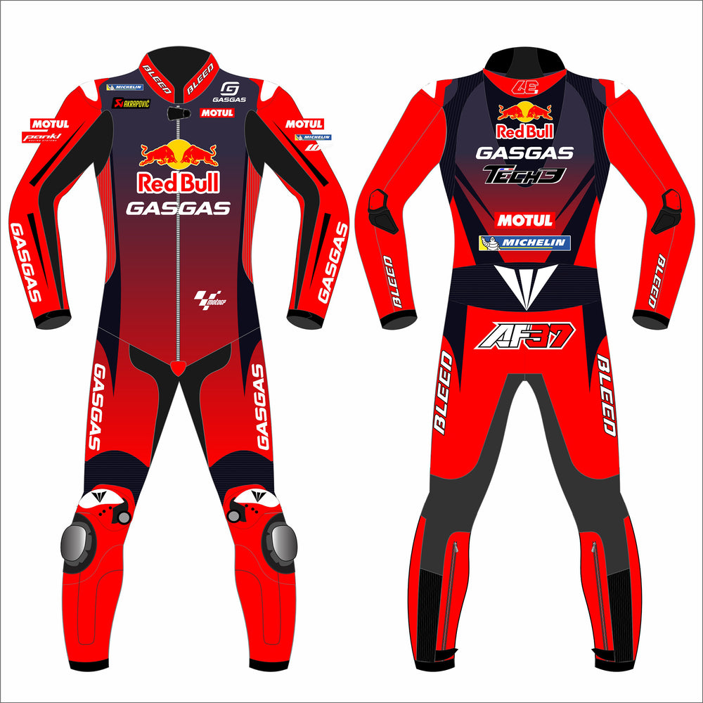 Augusto Fernandez Red Bull GasGas Tech3 2024 MotoGP leather racing suit front view