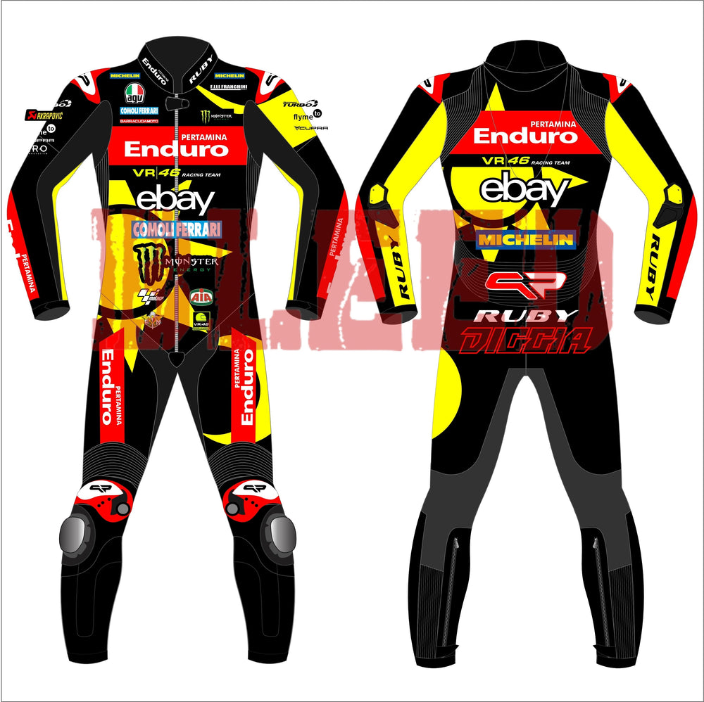 Fabio Di Giannantonio VR46 British GP 2024 MotoGP leather racing suit front view
