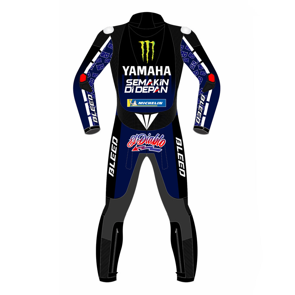 Fabio Quartararo Monster Energy Yamaha 2021 MotoGP leather racing suit detail view