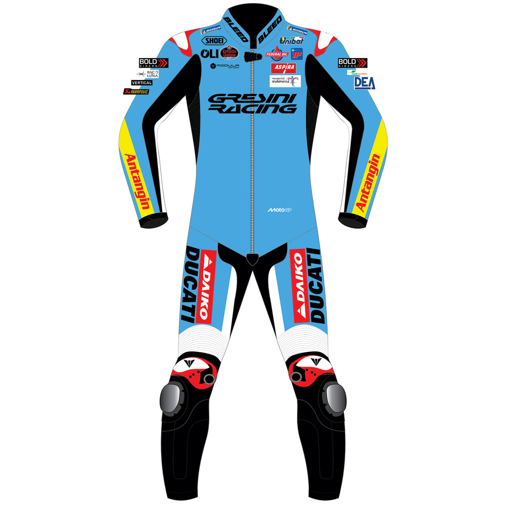 Fermin Aldeguer Ducati Gresini 2025 MotoGP leather racing suit back view