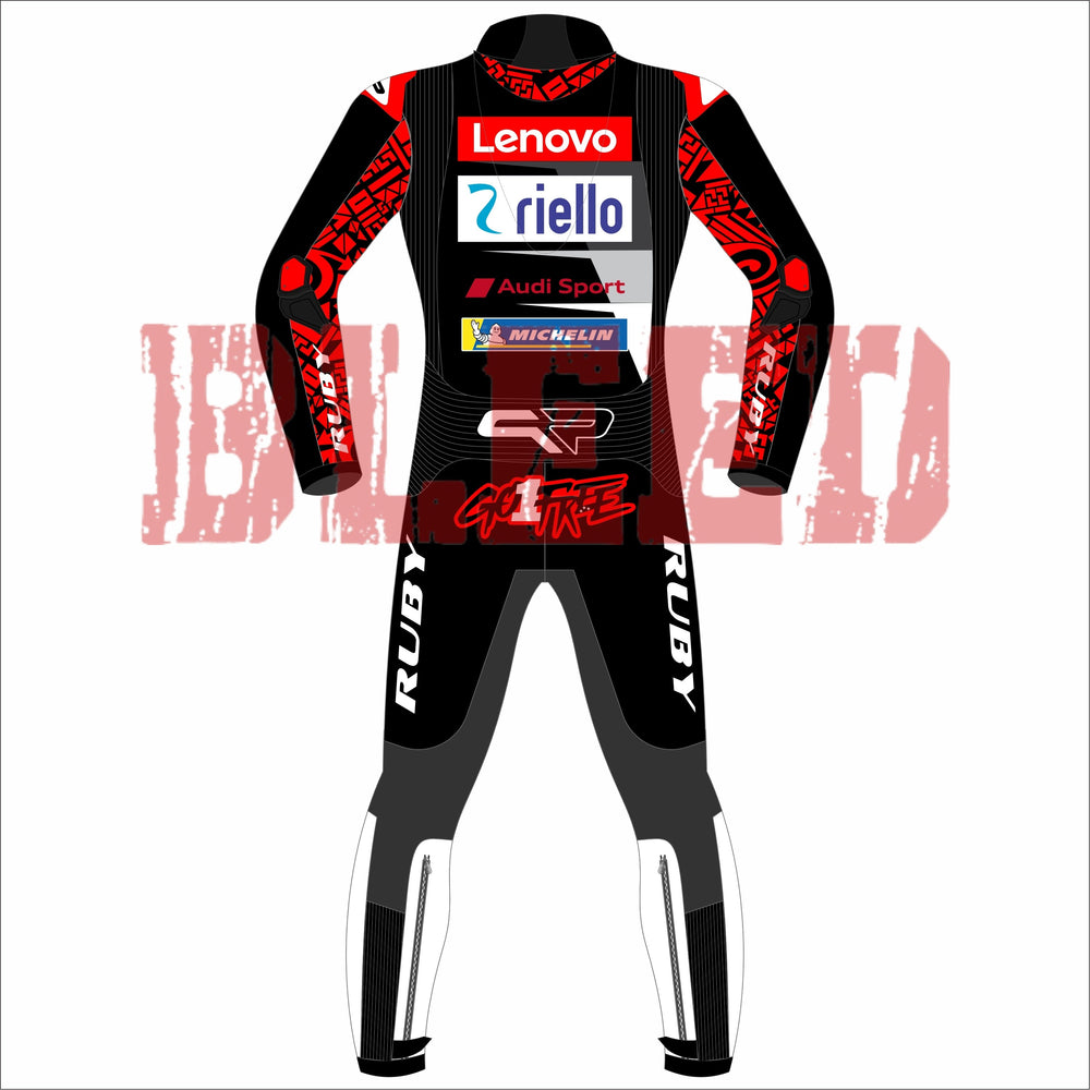 Francesco Bagnaia Ducati Lenovo British GP 2024 motorcycle leather riding suit detail view