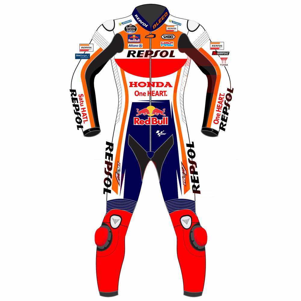 Marc Marquez Honda Repsol 2023 MotoGP leather racing suit back view