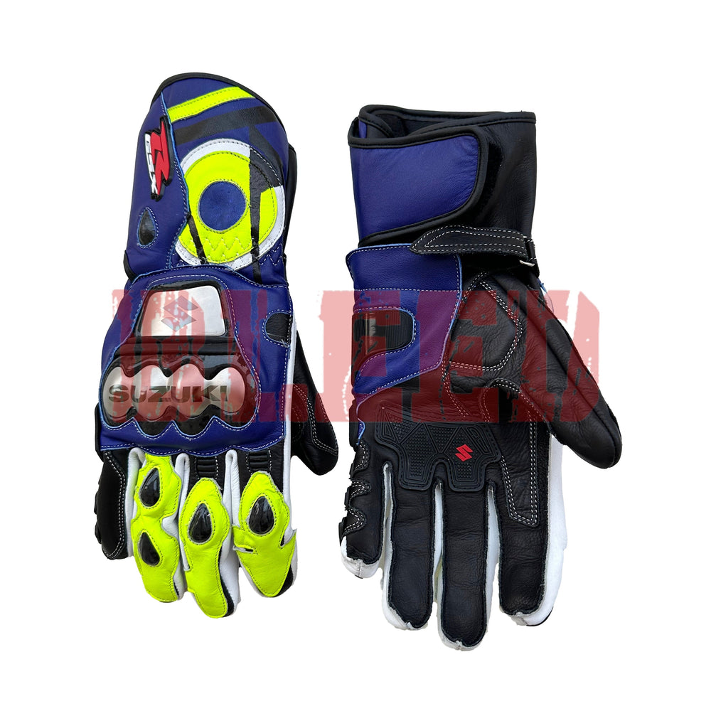 Suzuki GSX-R1000 men leather motorbike racing gloves palm view