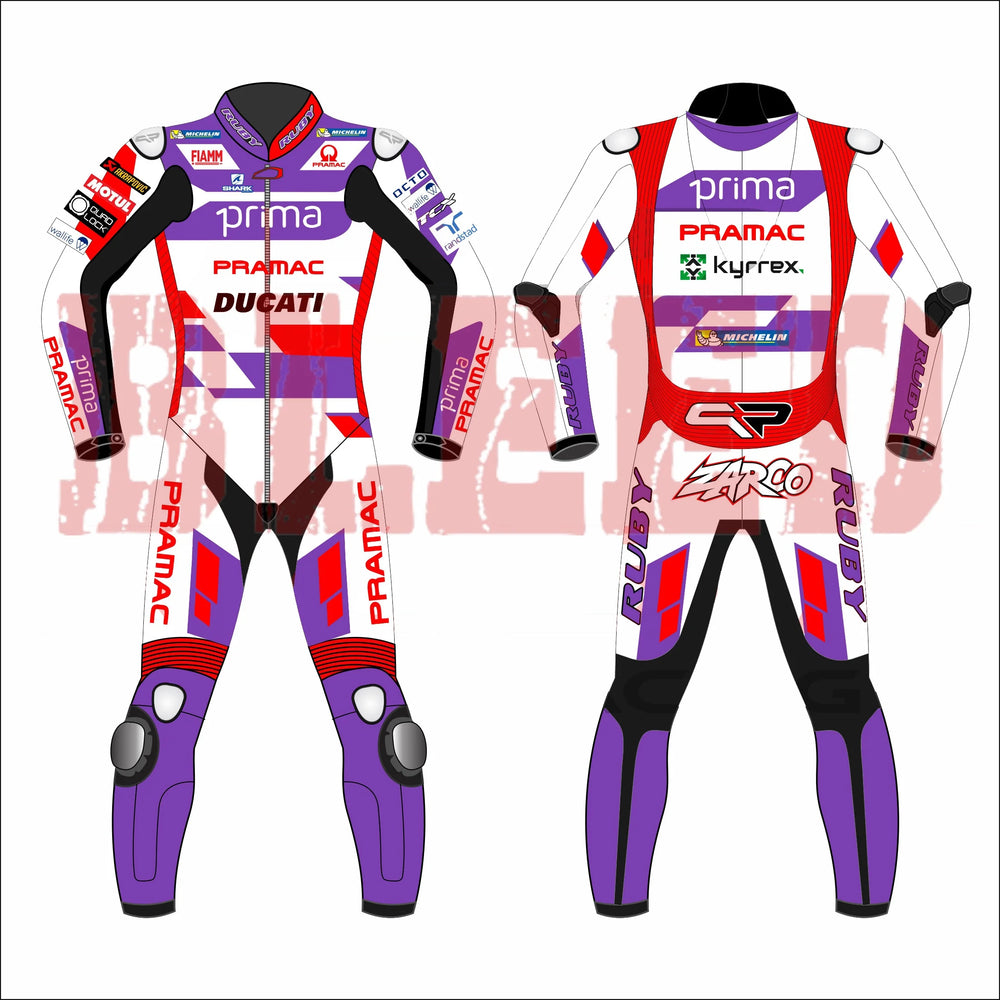 Jorge Martin Ducati Pramac 2023 MotoGP leather racing suit close up