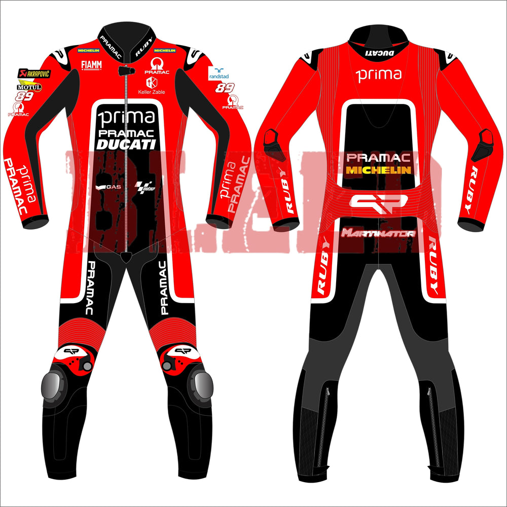 Jorge Martin Ducati Pramac British GP 2024 MotoGP leather racing suit front view