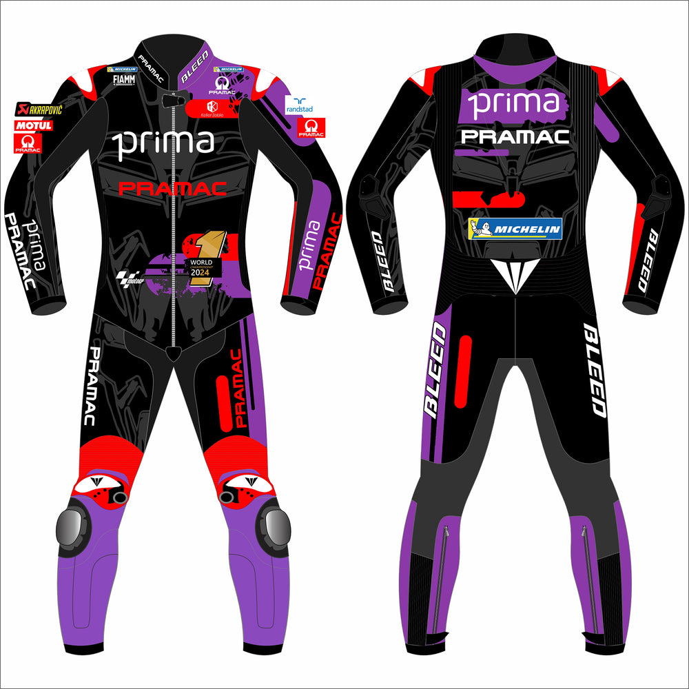 Jorge Martin Aprilia Racing 2025 MotoGP leather racing suit front view