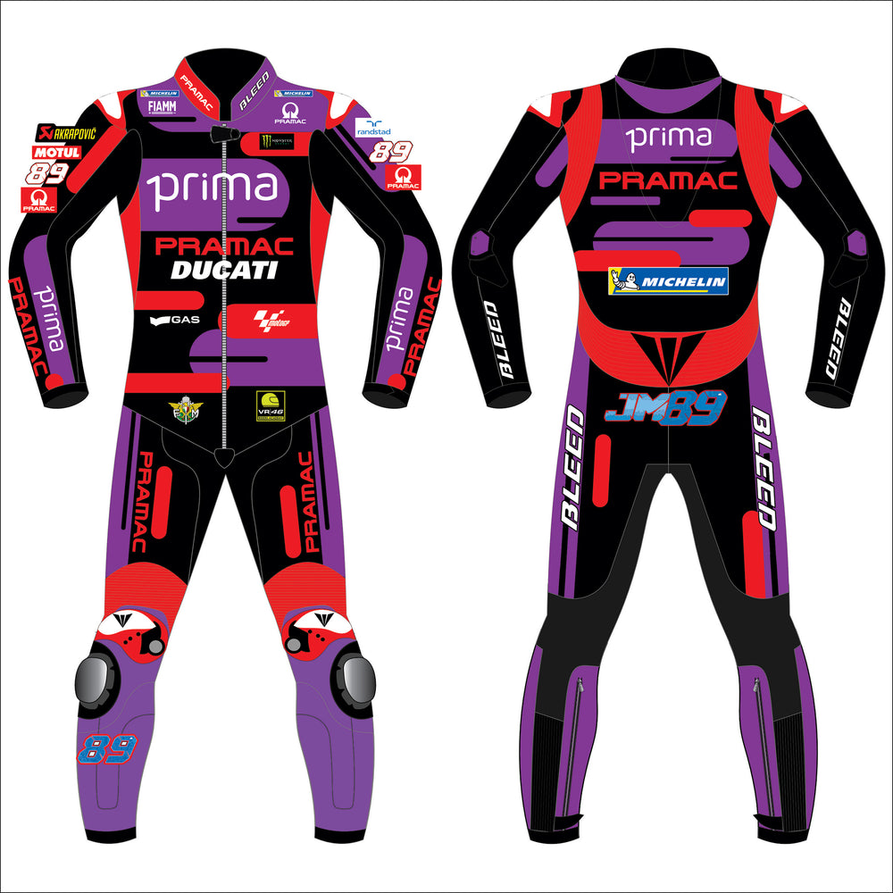 Jorge Martin Ducati Pramac 2024 MotoGP world champion leather racing suit front view