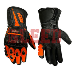 KTM Red Bull dirt bike leather racing gloves back view