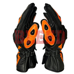 KTM Red Bull dirt bike leather racing gloves detail view