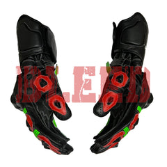 Kawasaki Monster Energy motorbike leather racing gloves back view