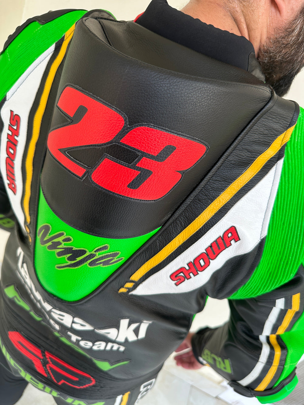 Kawasaki Ninja MotoGP leather racing suit close up