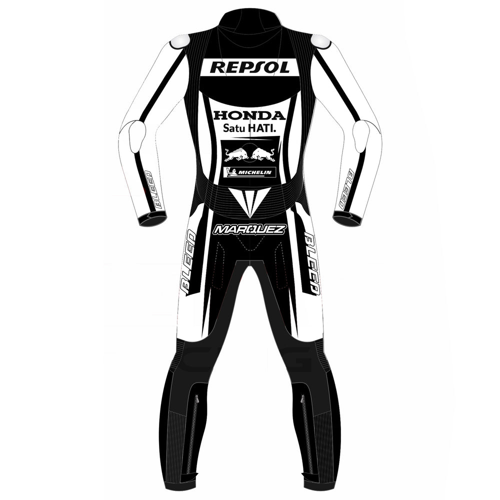 Marc Marquez Honda Winter Test 2023 MotoGP leather racing suit detail view