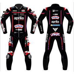 Marco Bezzecchi Aprilia Racing 2025 MotoGP leather racing suit front view