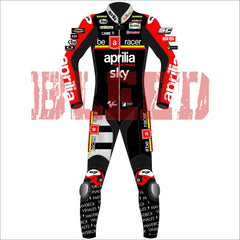 Maverick Vinales Aprilia British GP 2024 MotoGP leather racing suit back view