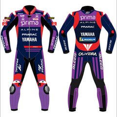 Miguel Oliveira Prima Pramac Yamaha 2025 MotoGP leather racing suit front view