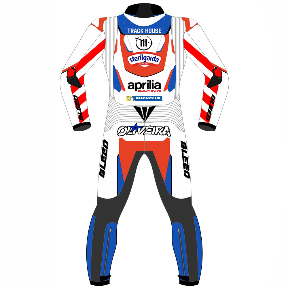 Miguel Oliveira Aprilia Trackhouse 2024 MotoGP leather racing suit detail view