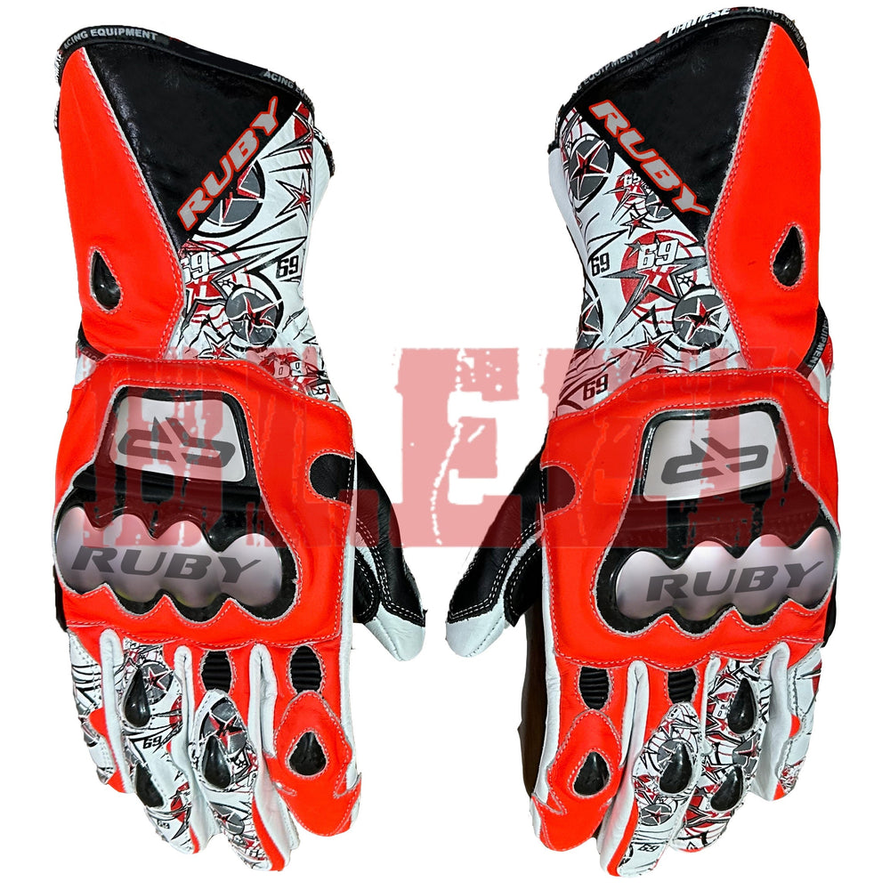 Nicky Hayden Honda Repsol motorcycle leather racing gloves front view