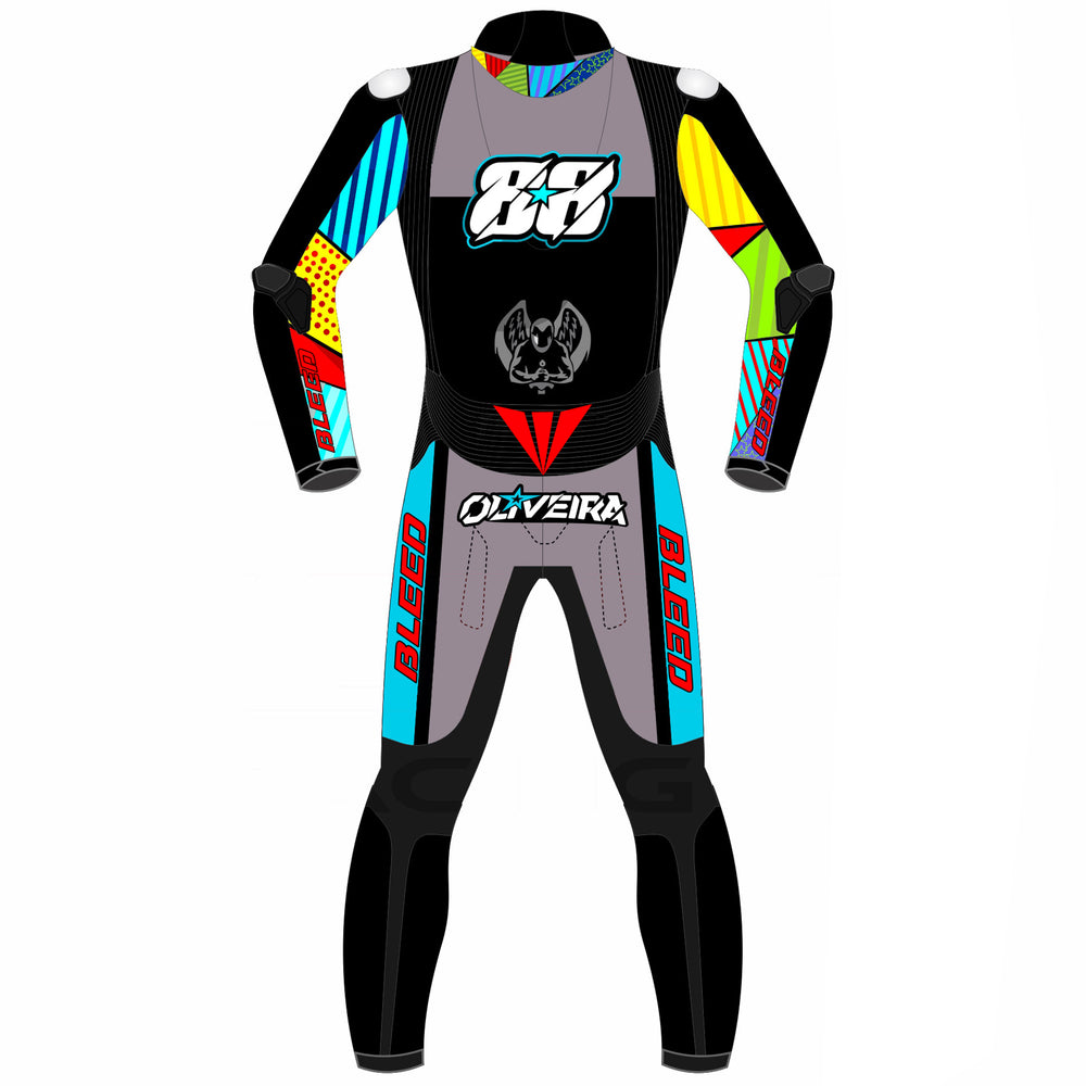 Miguel Oliveira Aprilia Winter Test 2023 MotoGP leather racing suit detail view