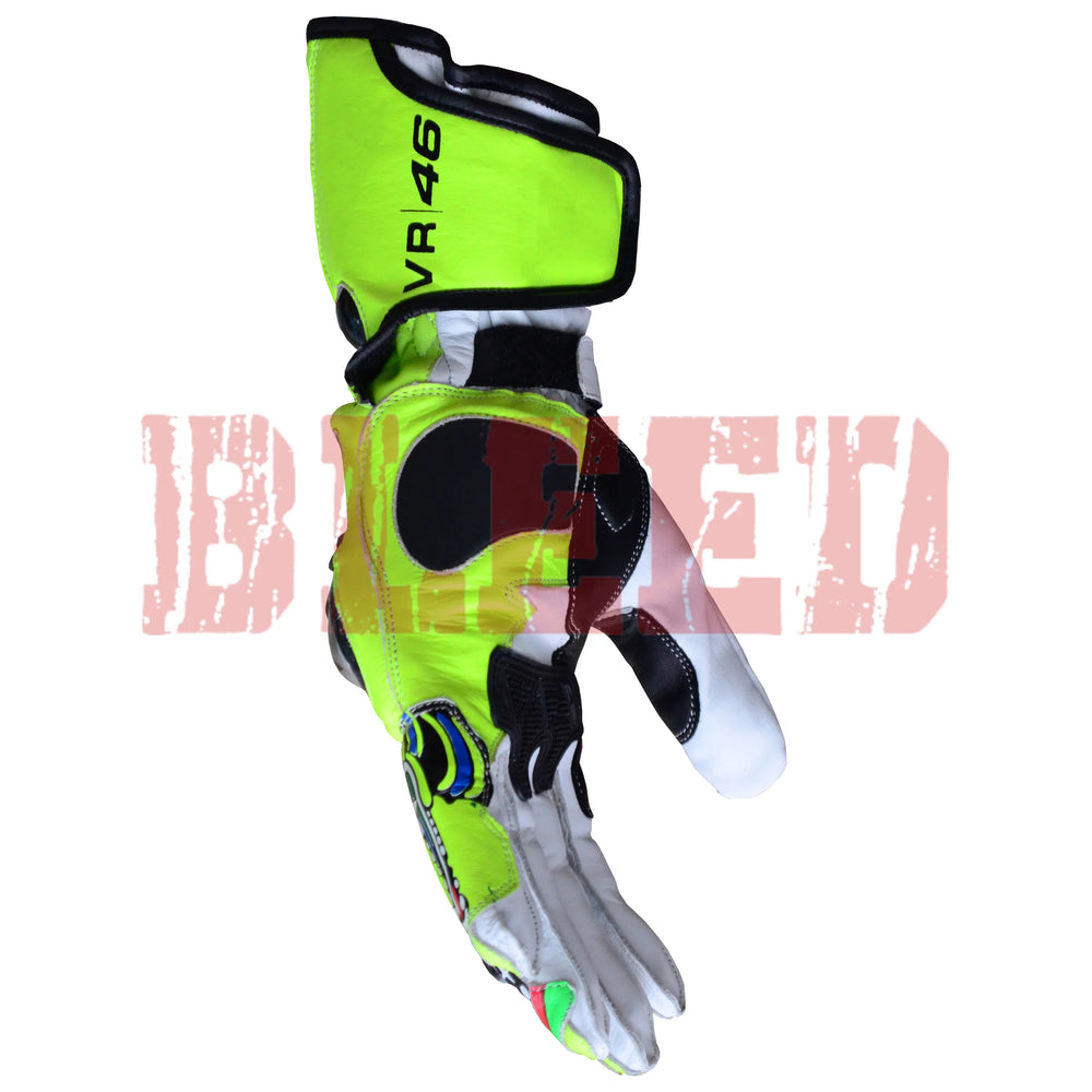 Valentino Rossi Yamaha 2009 motorbike leather racing gloves wrist view