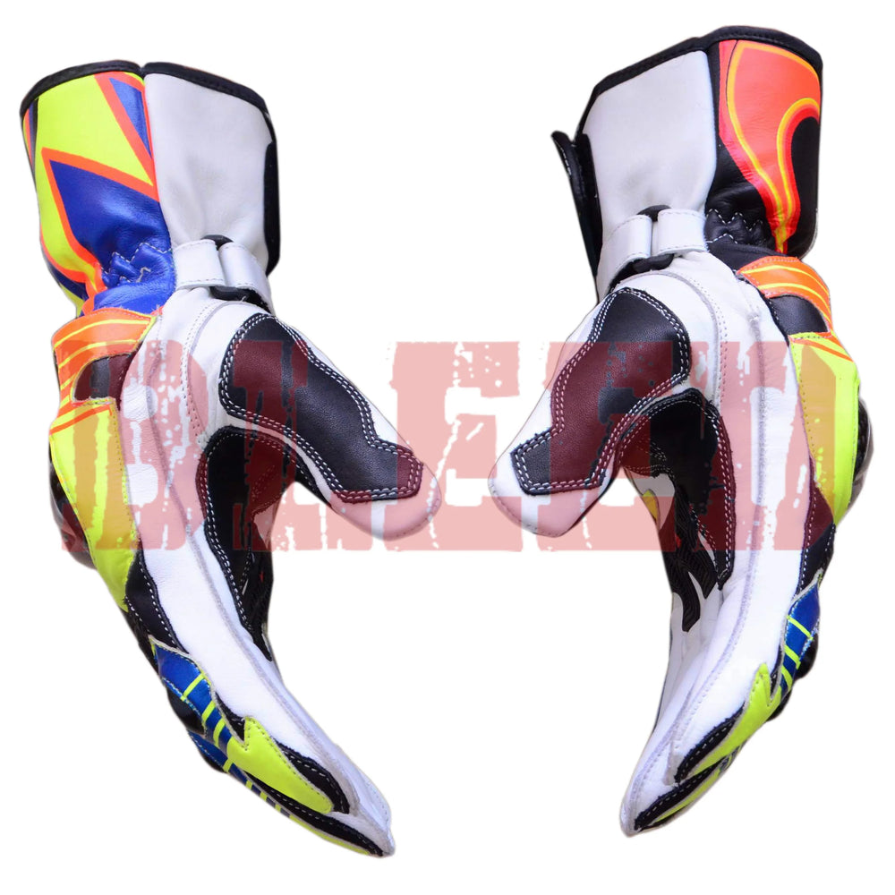 Valentino Rossi classic motorbike leather racing gloves back view