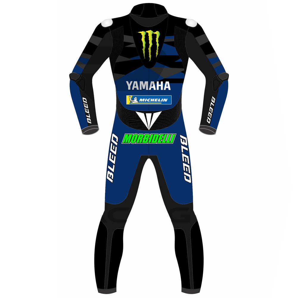 Franco Morbidelli Monster Energy Yamaha 2023 MotoGP leather racing suit detail view