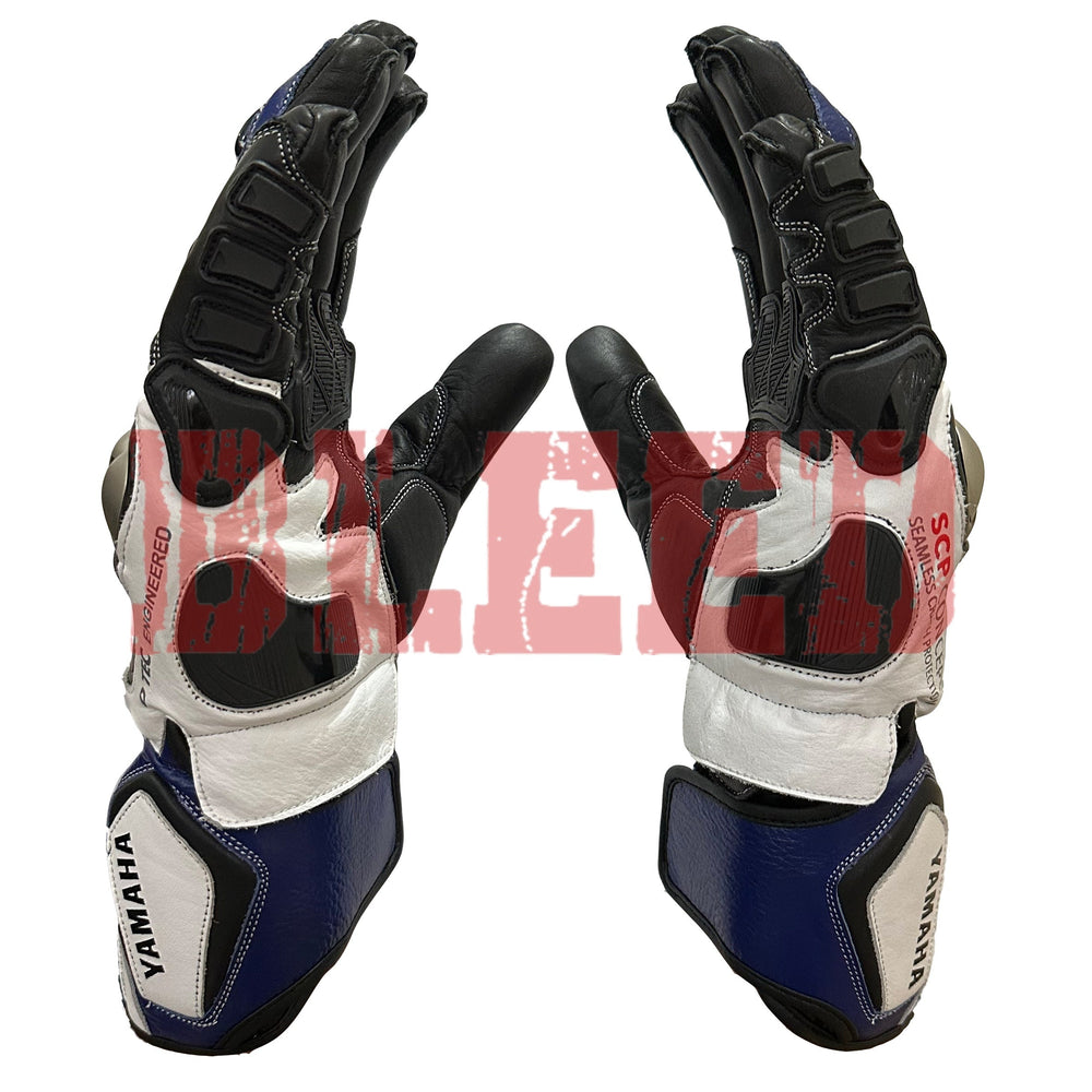 Yamaha men motorcycle leather racing gloves detail view