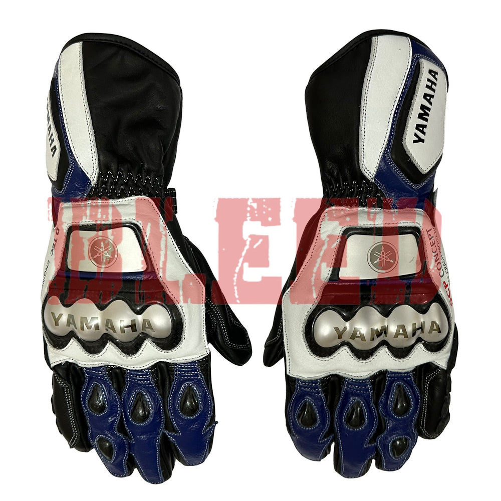 Yamaha men motorcycle leather racing gloves front view