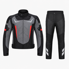 Apex textile motorcycle riding suit grey black red back view with CE armor