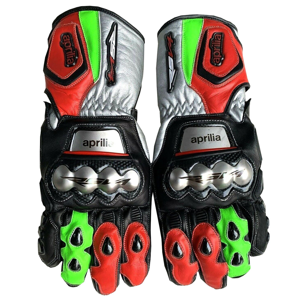 Aprilia RS4 MotoGP leather racing gloves front view