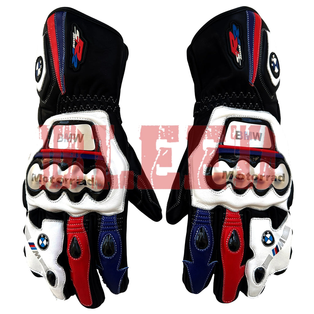 BMW S1000RR men motorcycle leather racing gloves front view