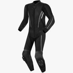 custom all black motorcycle leather racing suit front view