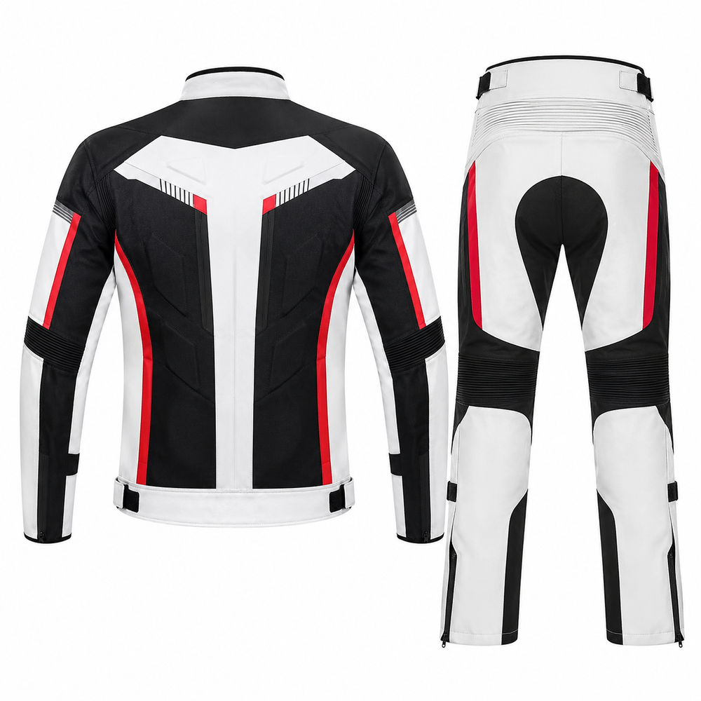 Custom Circuit sport textile motorcycle riding suit white black red back view with CE armor