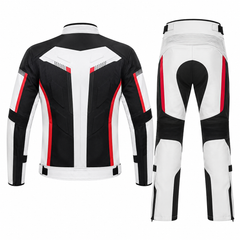 Custom Circuit sport textile motorcycle riding suit white black red back view with CE armor