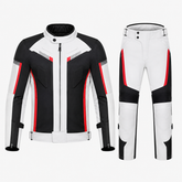 Custom Circuit sport textile motorcycle riding suit white black red front view with CE armor