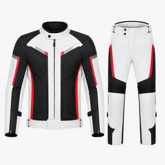 Custom Circuit sport textile motorcycle riding suit white black red front view with CE armor
