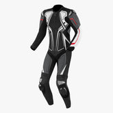 custom motorcycle racing suit black grey white front view