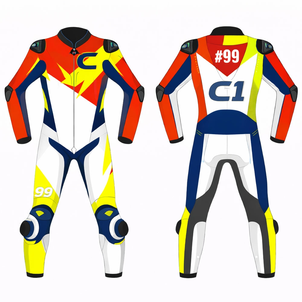Custom biker leather racing suit track day street performance front view