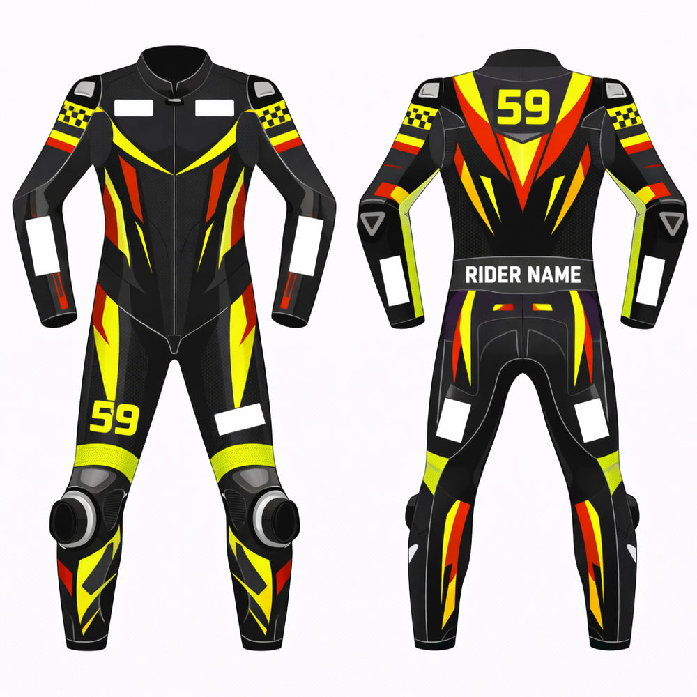 Custom one piece leather racing suit track day motorcycle gear front view