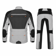 Expedition textile motorcycle riding suit grey black back view with CE armor
