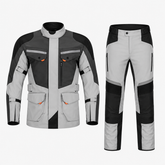 Expedition textile motorcycle riding suit grey black front view with CE armor