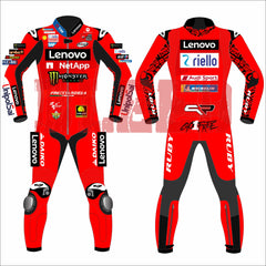 Francesco Bagnaia Ducati Lenovo British GP 2024 MotoGP leather racing suit front view