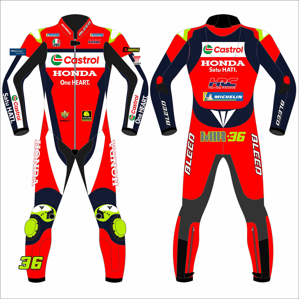 Joan Mir Honda Castrol 2025 MotoGP leather racing suit front view