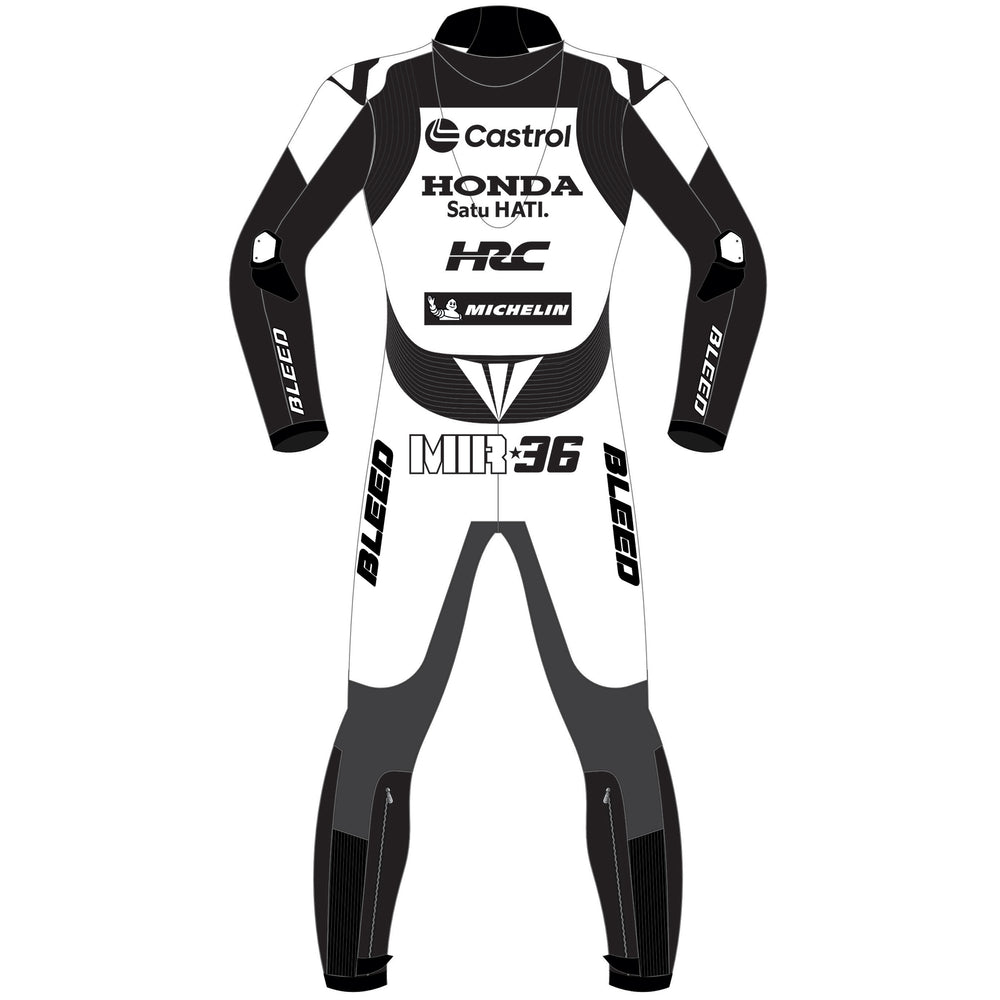 Joan Mir Honda Castrol Winter Test 2025 MotoGP leather racing suit detail view