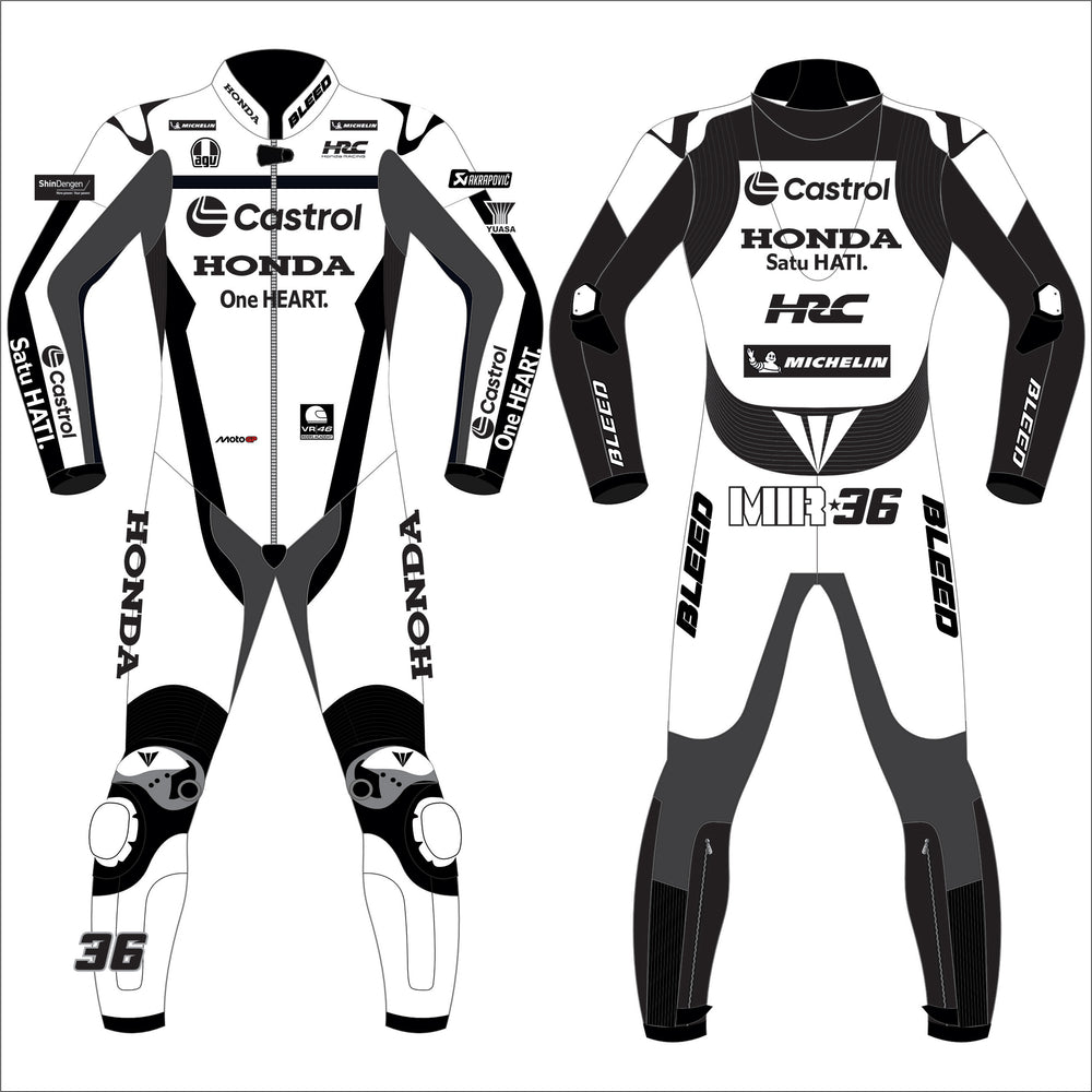 Joan Mir Honda Castrol Winter Test 2025 MotoGP leather racing suit front view