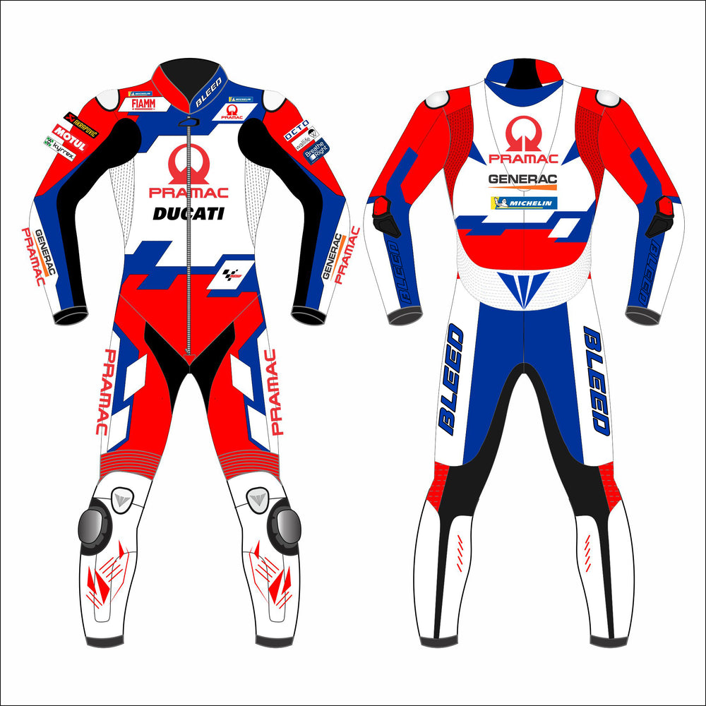 Jorge Martin Ducati Pramac 2022 MotoGP leather racing suit front view