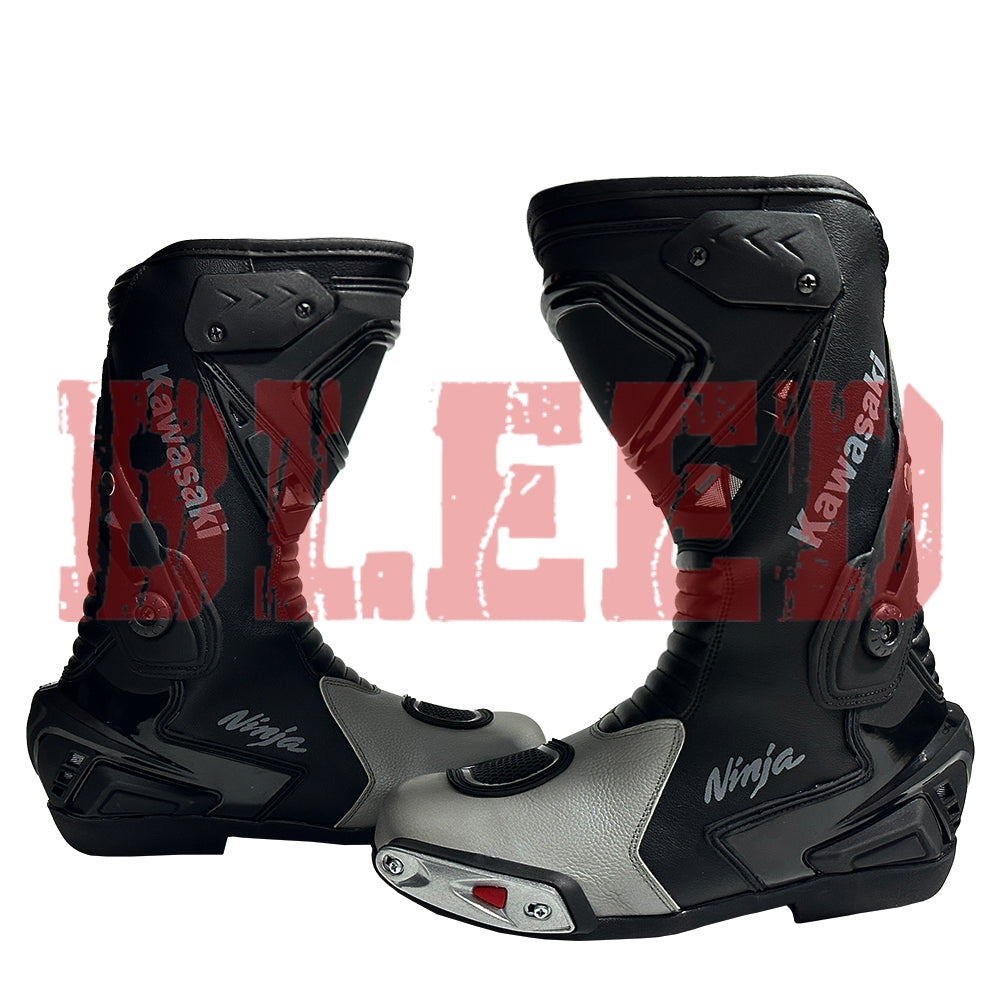 Kawasaki Ninja motorbike leather riding boots side view