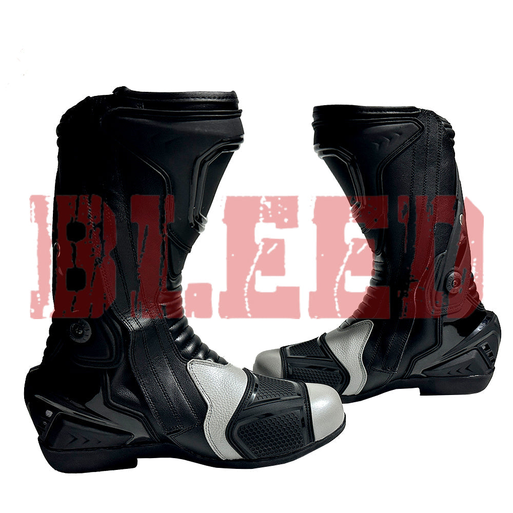 Kawasaki Ninja motorbike leather riding boots front view