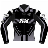 Miguel Oliveira Prima Pramac Yamaha 2025 MotoGP leather racing jacket front view in black, grey and white with number 88 graphics